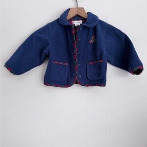Gymboree navy blue fleece jacket floral Peter Pan collar rainbow tag vintage